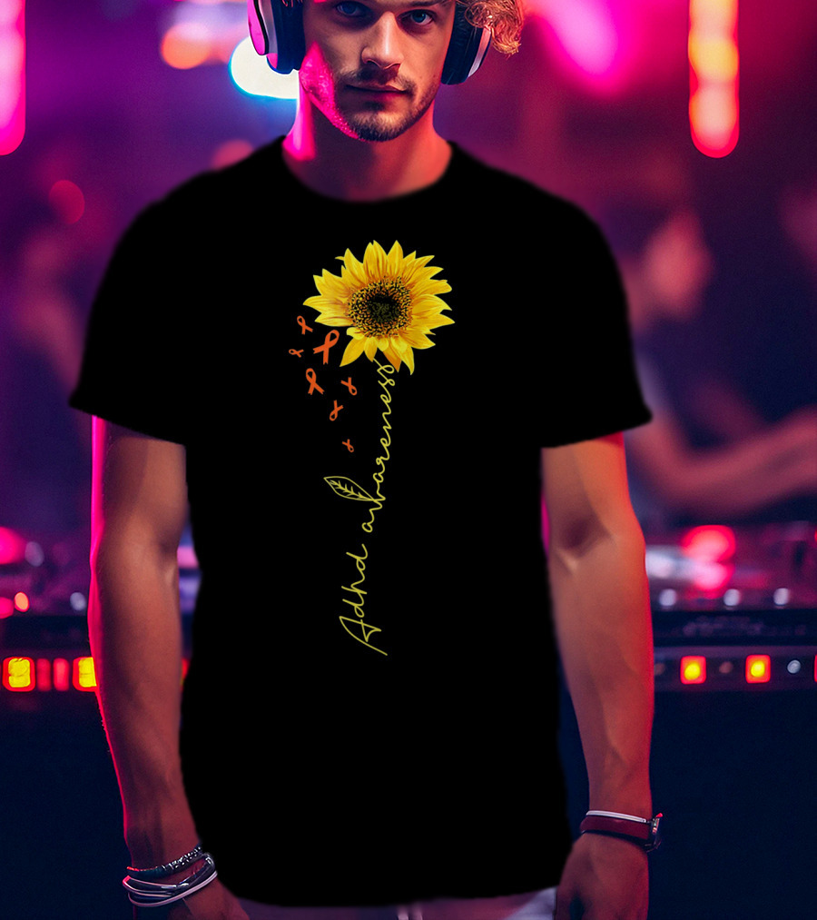 ADHD Awareness Sunflower Ribbon Warrior T-Shirt