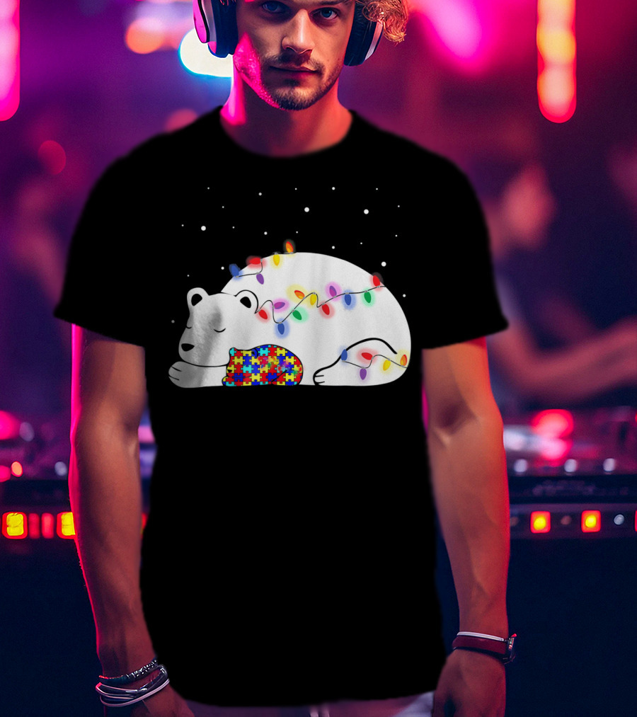Autism Awareness Mama Bear Christmas Lights Puzzle T-Shirt