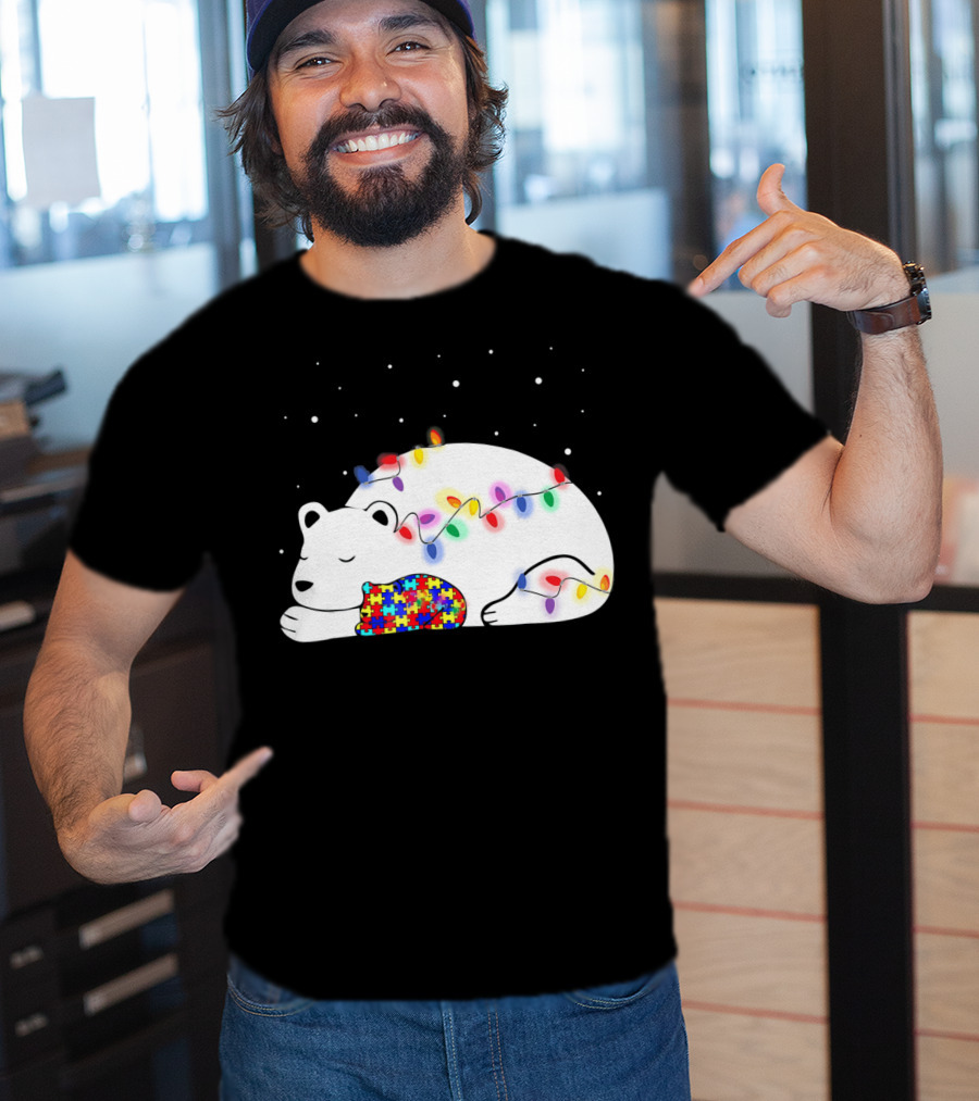 Autism Awareness Mama Bear Christmas Lights Puzzle T-Shirt