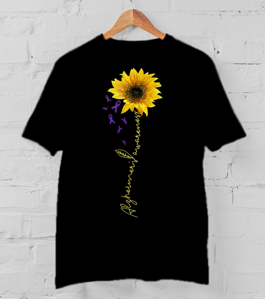 Sunflower Purple Ribbons Alzheimer's Awareness T-Shirt
