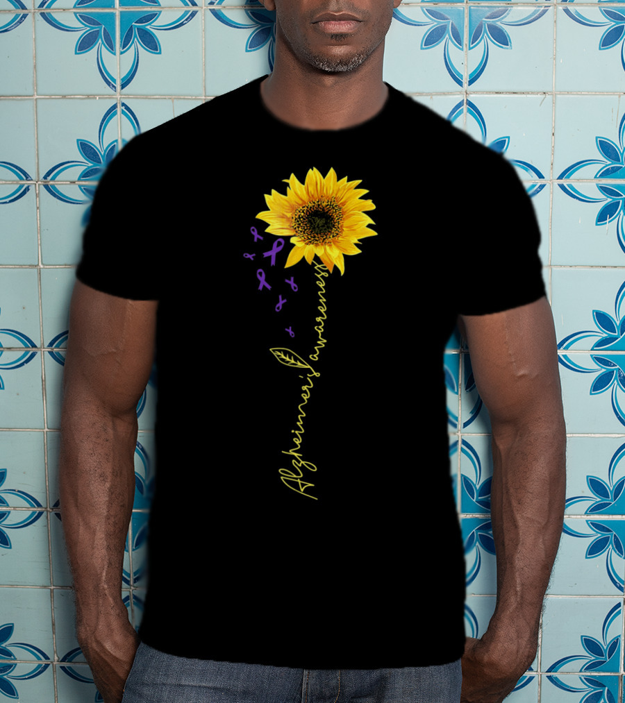 Sunflower Purple Ribbons Alzheimer's Awareness T-Shirt