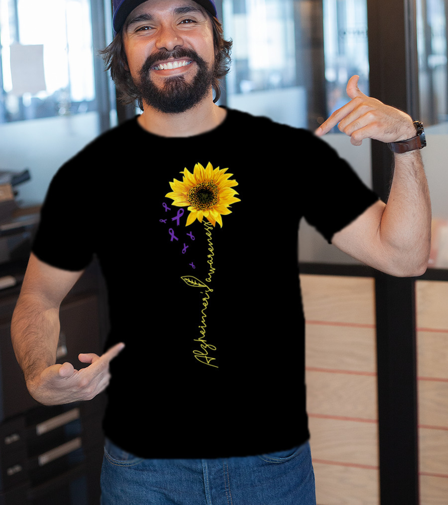 Sunflower Purple Ribbons Alzheimer's Awareness T-Shirt