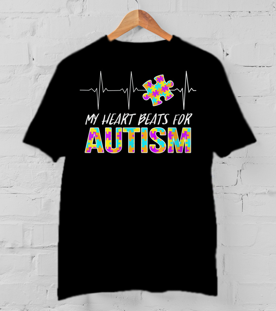 My Heart Beats For Autism Awareness Puzzle Piece T-Shirt