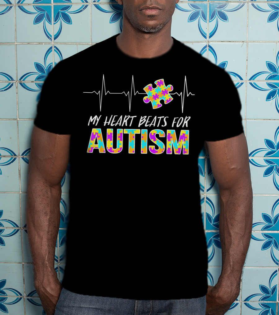 My Heart Beats For Autism Awareness Puzzle Piece T-Shirt
