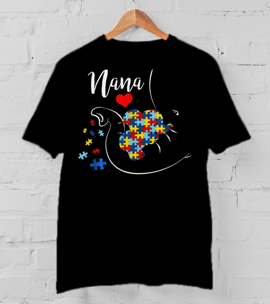Nana Elephant Puzzle Heart Autism Awareness T-Shirt