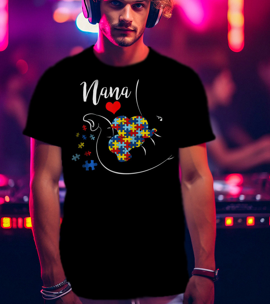 Nana Elephant Puzzle Heart Autism Awareness T-Shirt