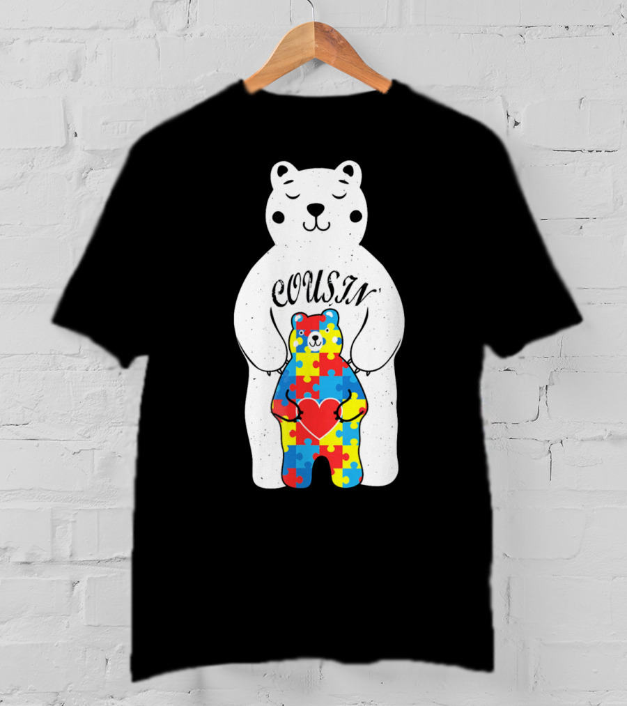 Cousin Bear Holding Autism Awareness Puzzle Heart ASD T-Shirt