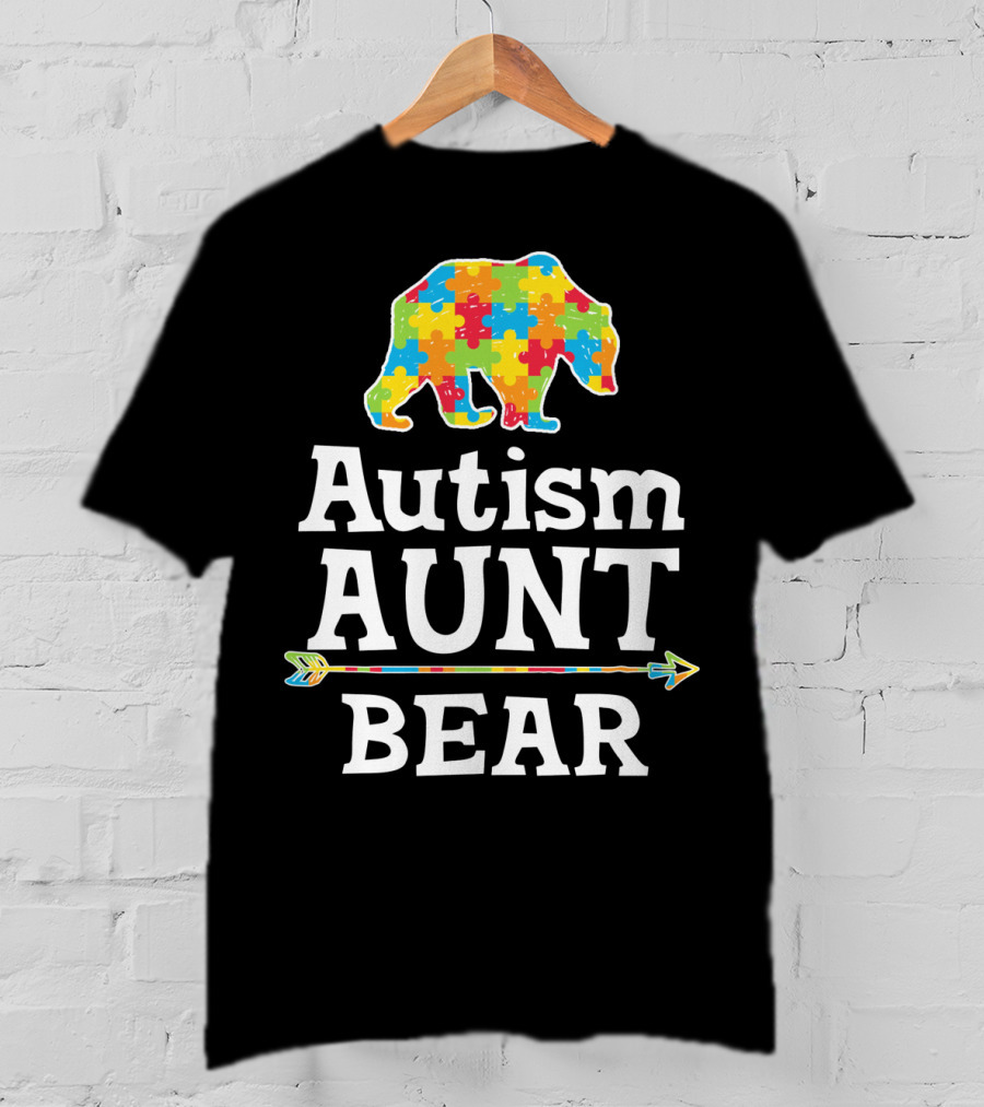 Autism Awareness Aunt Bear Puzzle Pattern Arrow T-Shirt