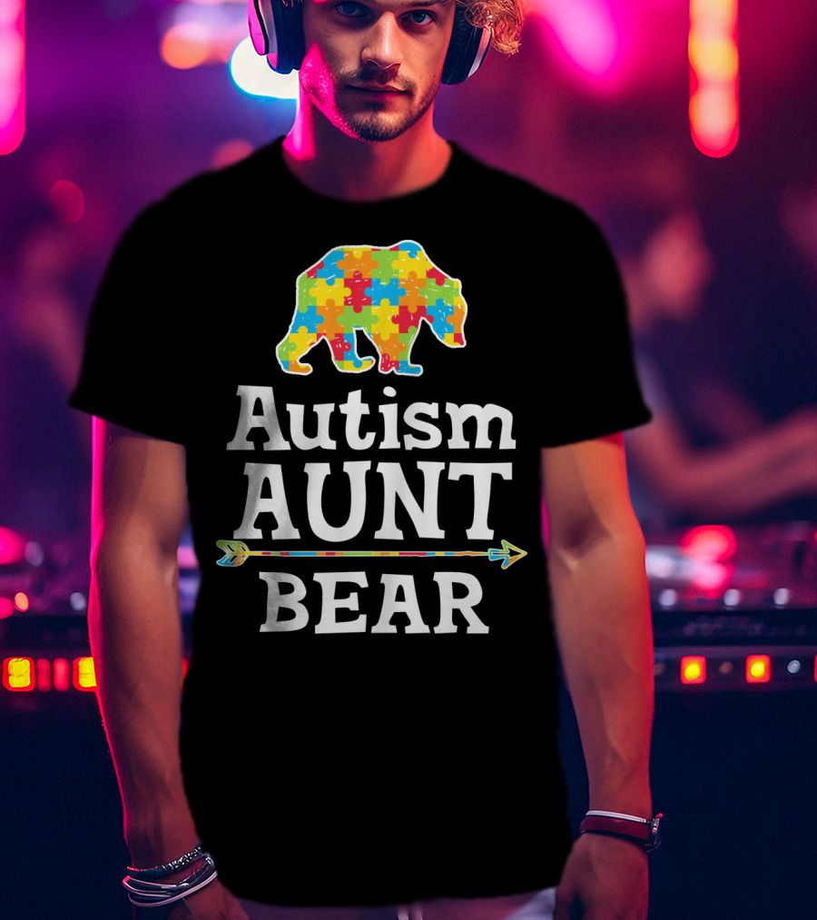 Autism Awareness Aunt Bear Puzzle Pattern Arrow T-Shirt