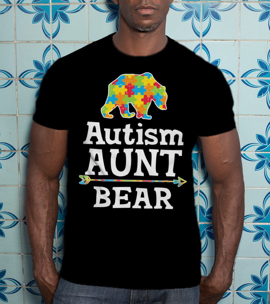 Autism Awareness Aunt Bear Puzzle Pattern Arrow T-Shirt
