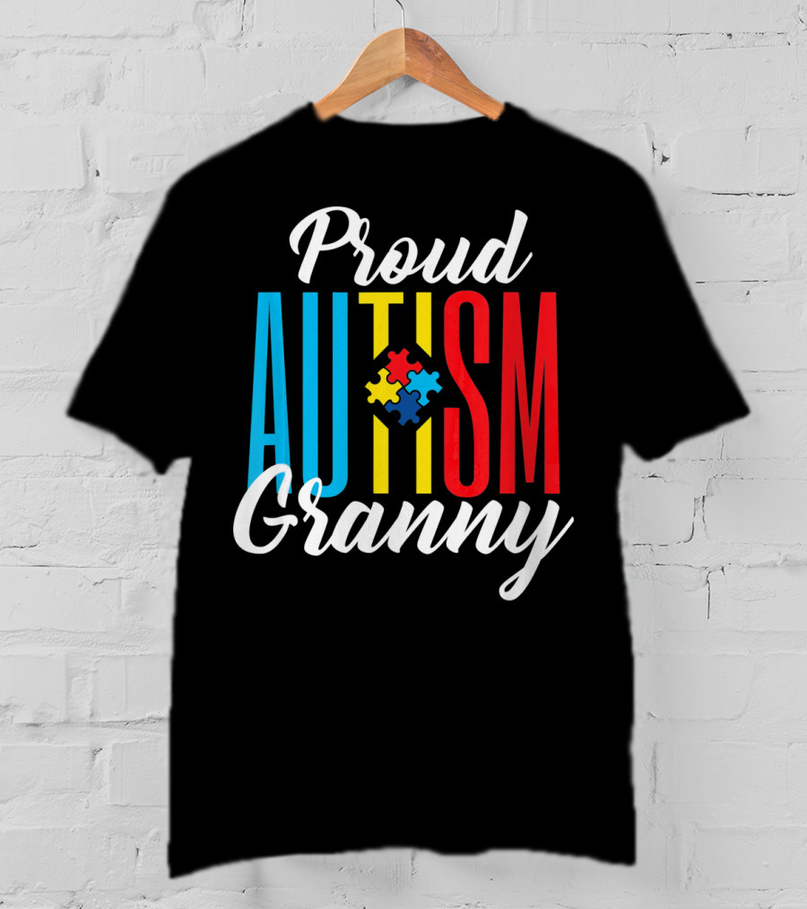 Proud Autism Granny With Colorful Puzzle Awareness T-Shirt