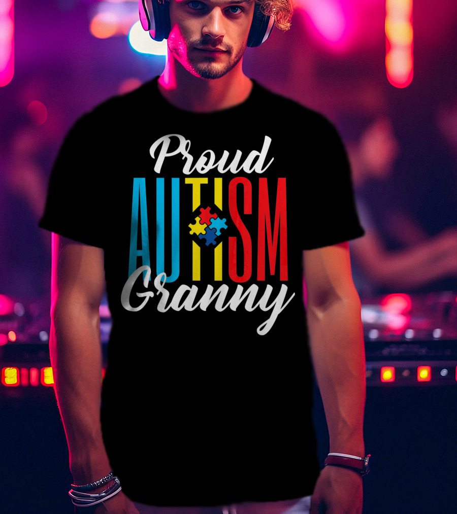 Proud Autism Granny With Colorful Puzzle Awareness T-Shirt