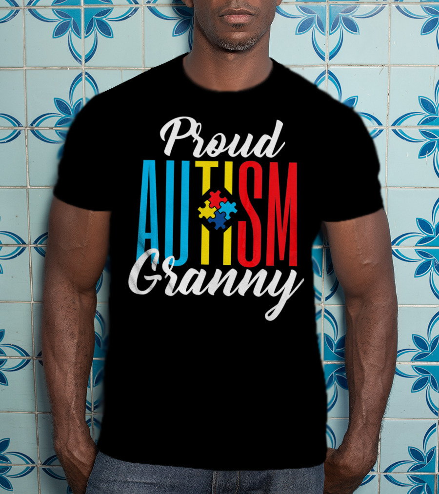 Proud Autism Granny With Colorful Puzzle Awareness T-Shirt