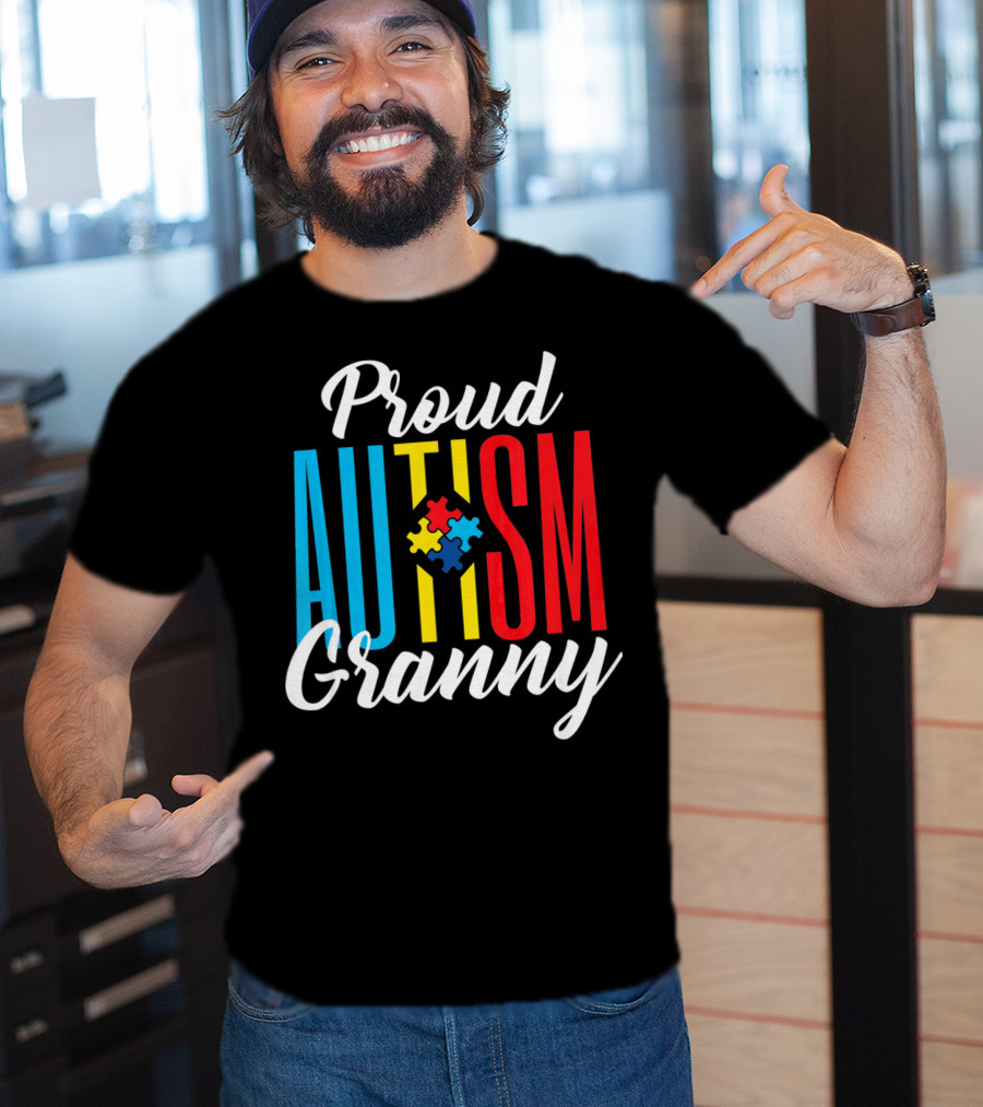 Proud Autism Granny With Colorful Puzzle Awareness T-Shirt