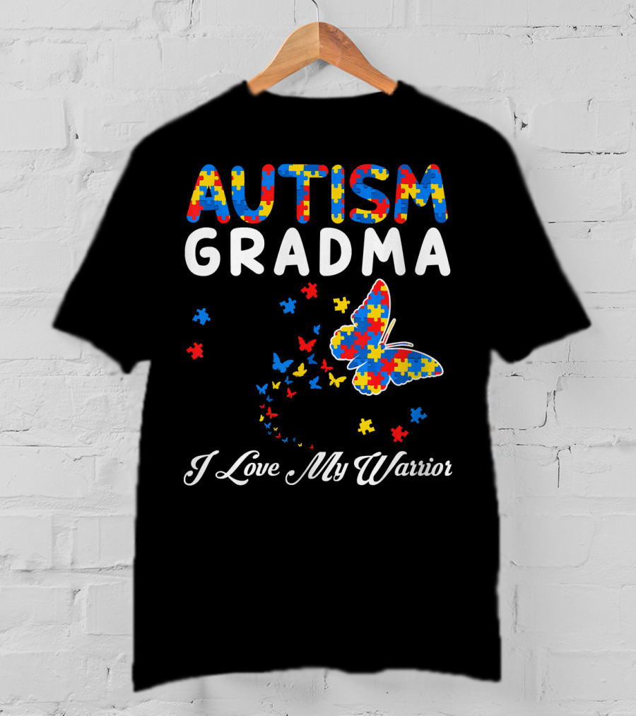 Autism Grandma I Love My Warrior Butterfly Puzzle T-Shirt