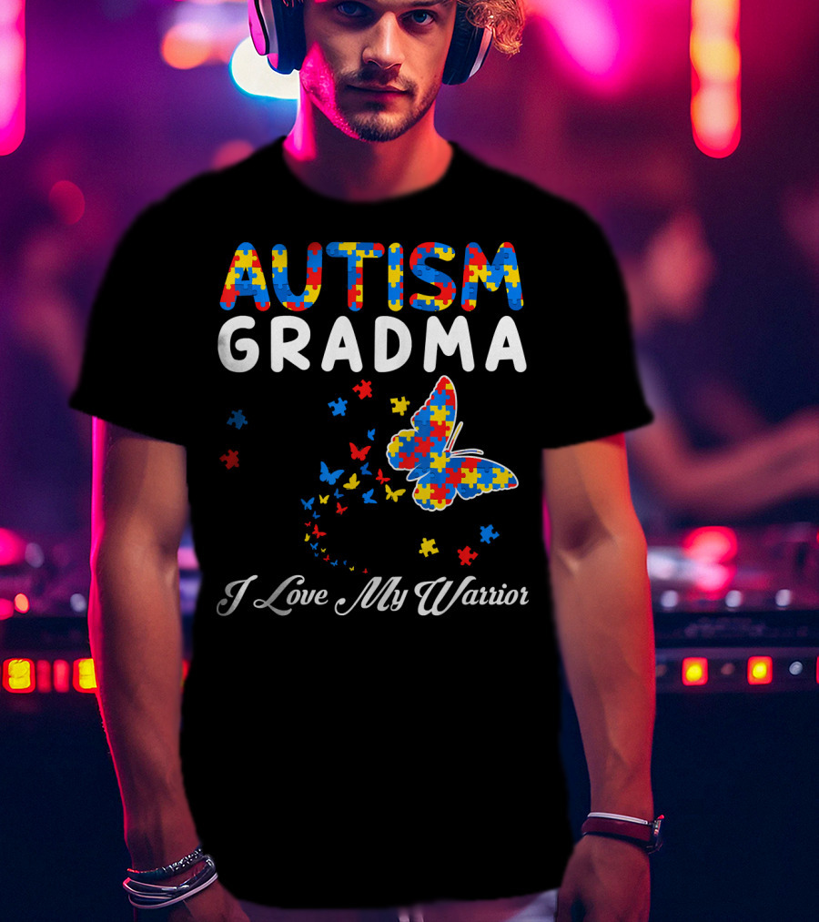 Autism Grandma I Love My Warrior Butterfly Puzzle T-Shirt