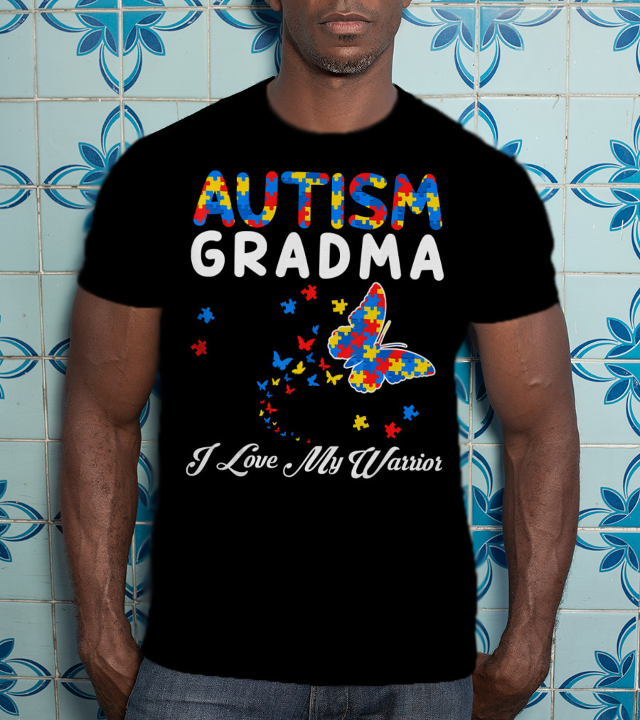Autism Grandma I Love My Warrior Butterfly Puzzle T-Shirt