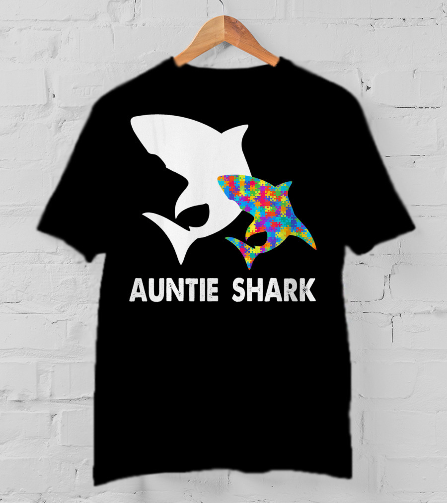 Auntie Shark Autism Puzzle Piece Warrior T-Shirt