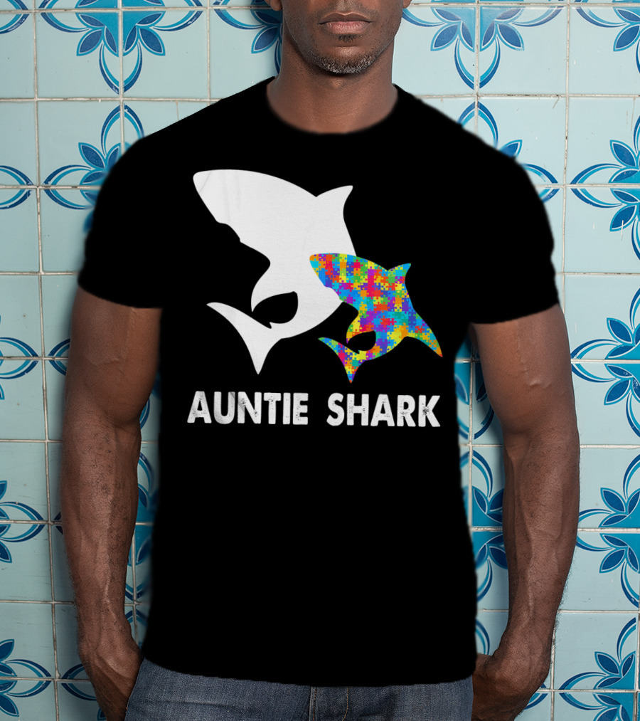 Auntie Shark Autism Puzzle Piece Warrior T-Shirt