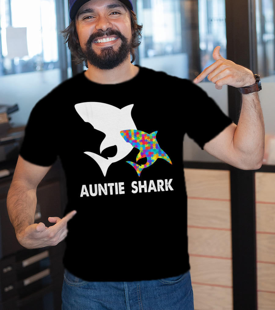 Auntie Shark Autism Puzzle Piece Warrior T-Shirt