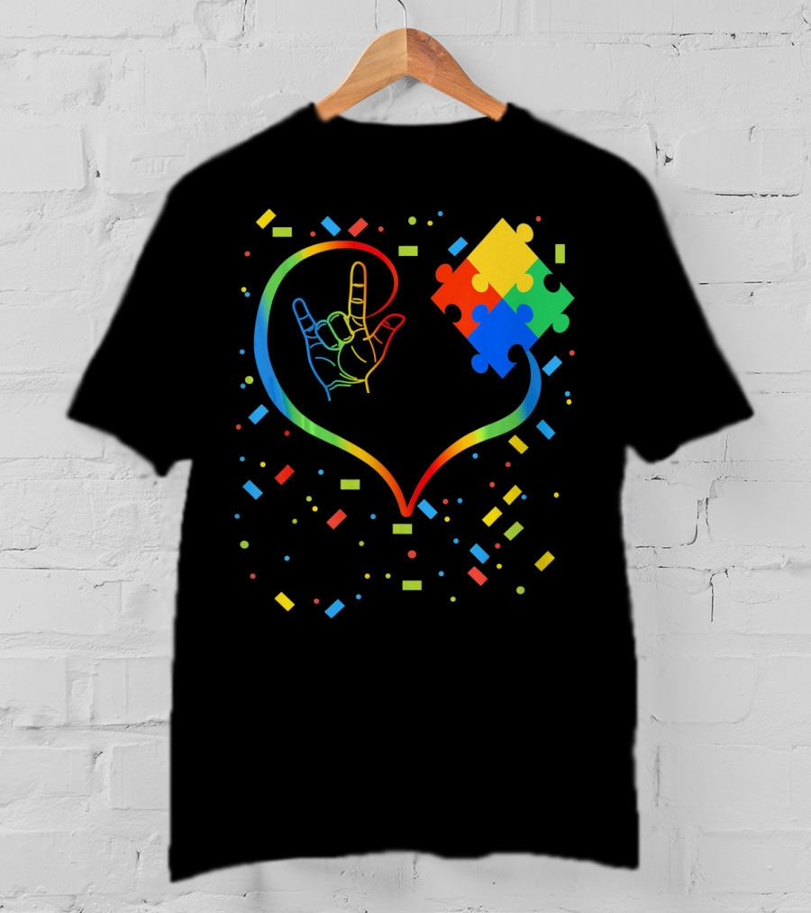 Autism Awareness Special Ed Teacher ASL Heart Puzzle T-Shirt