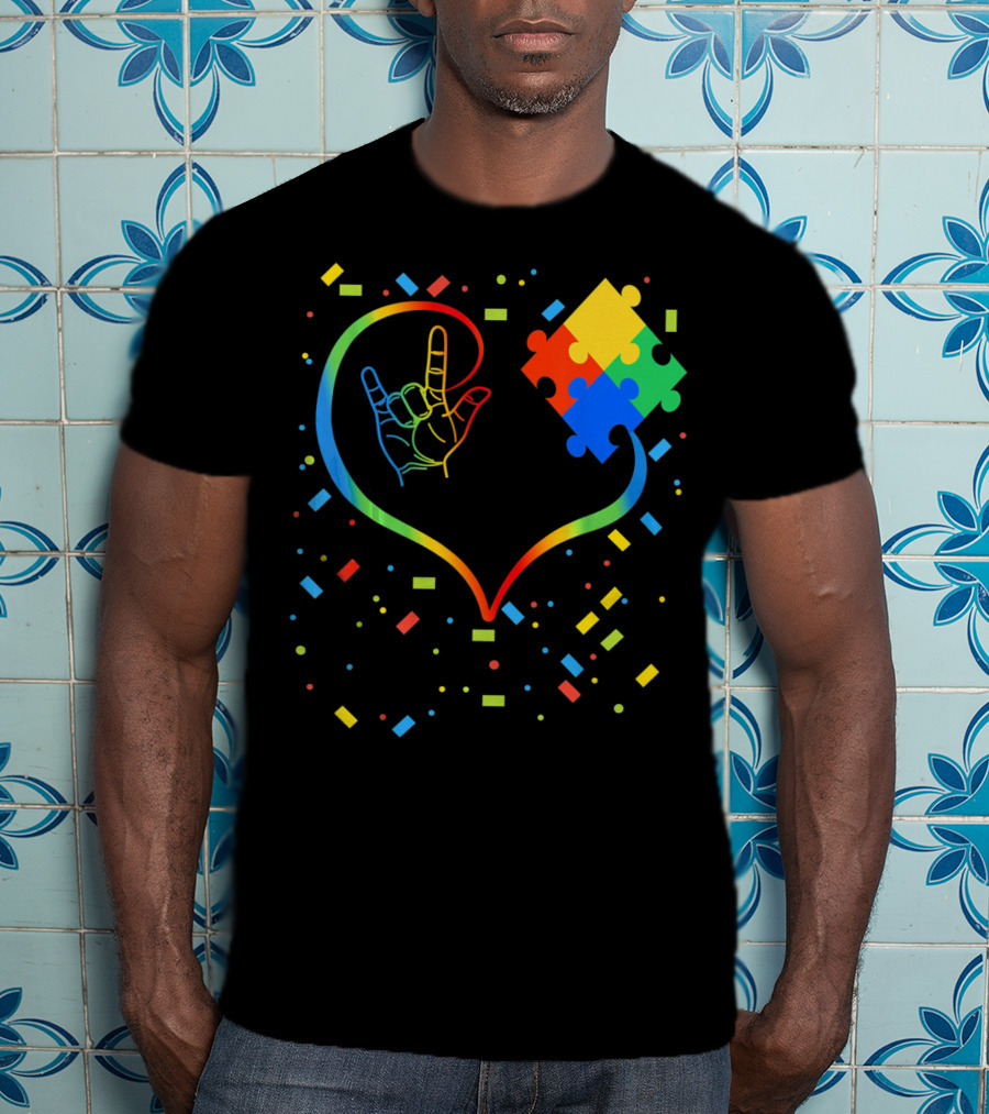 Autism Awareness Special Ed Teacher ASL Heart Puzzle T-Shirt