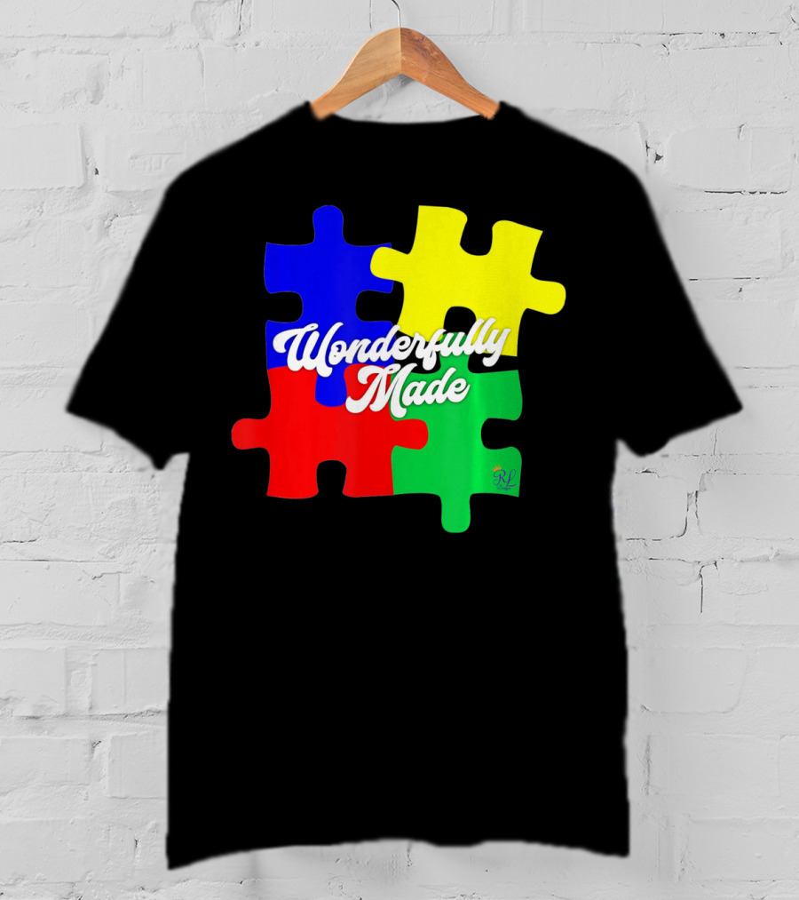 Wonderfully Made Autism Awareness Puzzle Pieces T-Shirt
