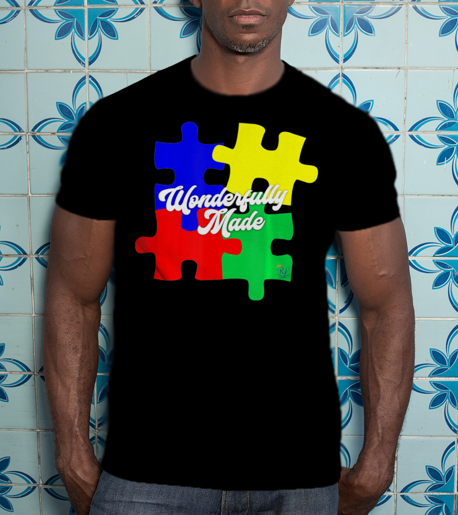 Wonderfully Made Autism Awareness Puzzle Pieces T-Shirt