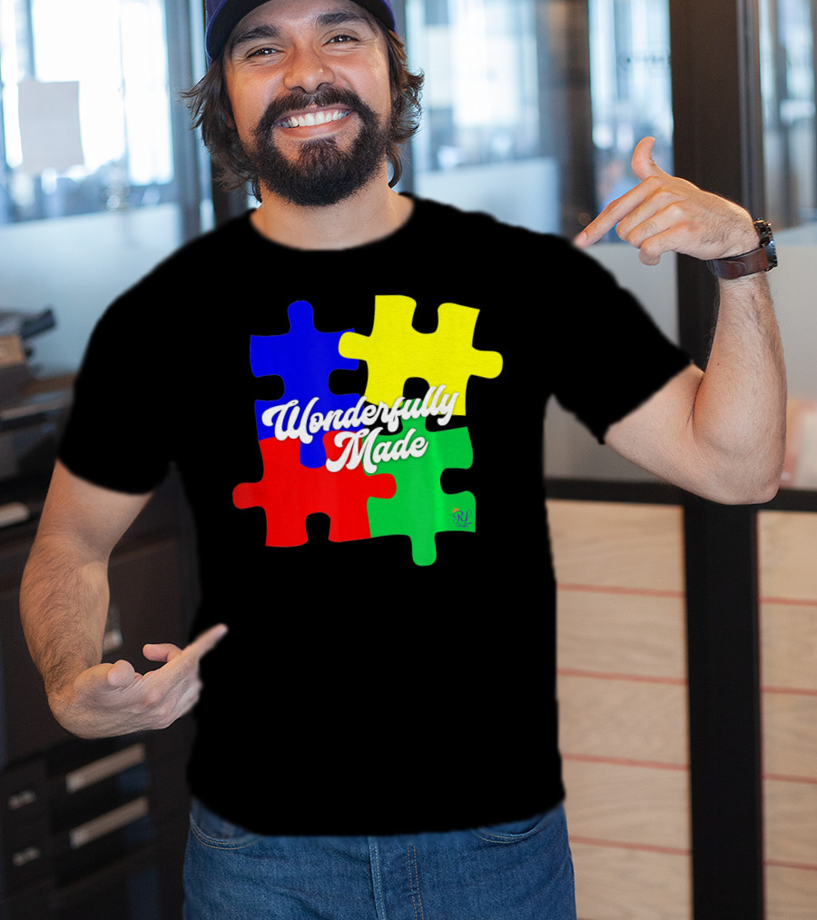 Wonderfully Made Autism Awareness Puzzle Pieces T-Shirt