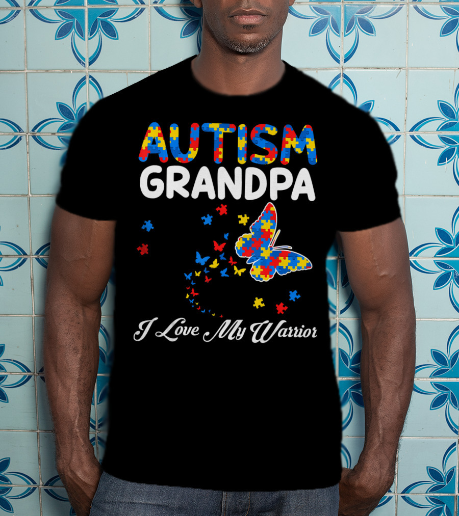 Autism Grandpa I Love My Warrior Butterfly Puzzle T-Shirt