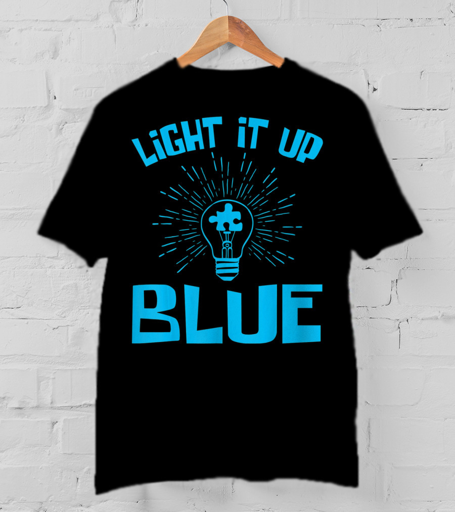 Light It Up Blue Autism Awareness Puzzle Bulb T-Shirt