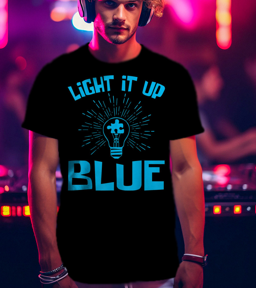 Light It Up Blue Autism Awareness Puzzle Bulb T-Shirt