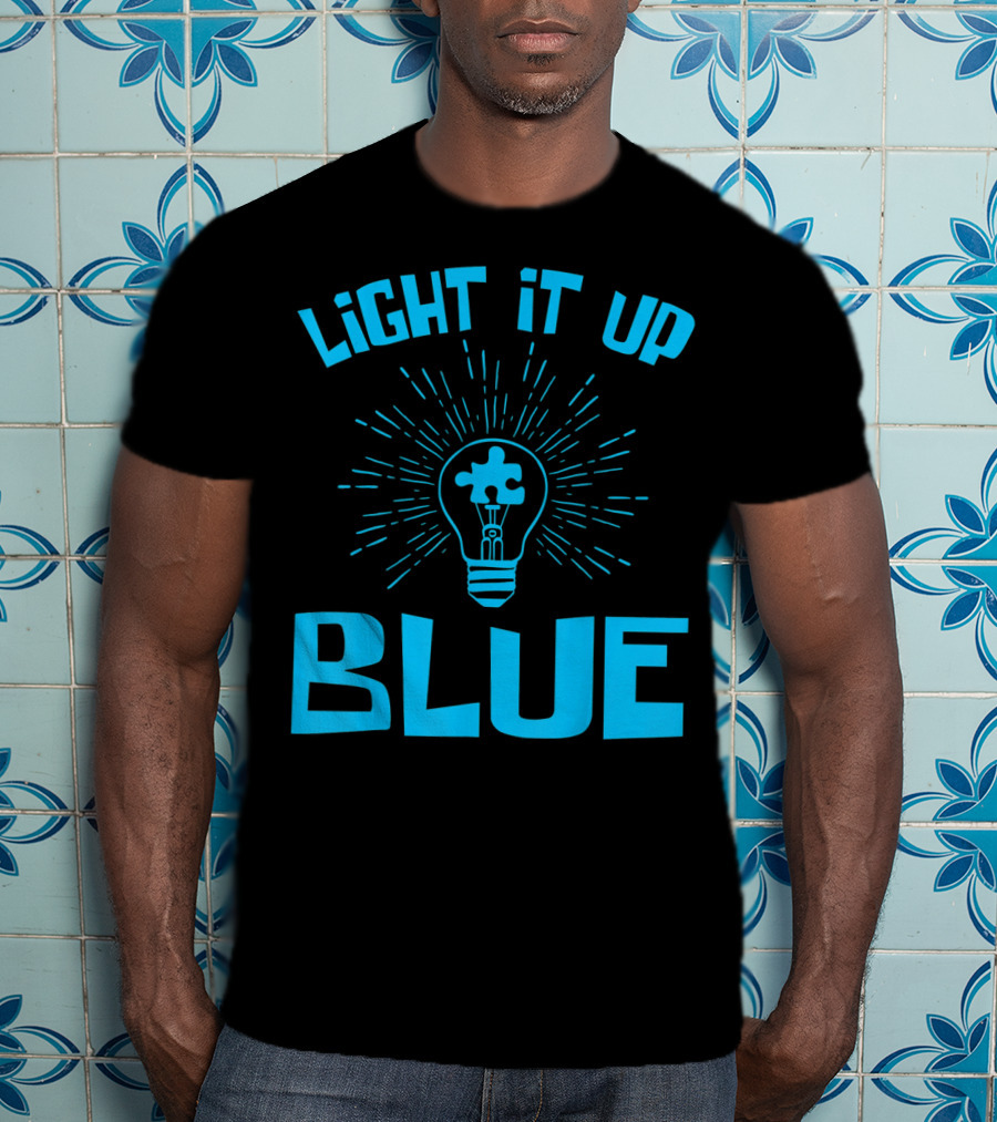 Light It Up Blue Autism Awareness Puzzle Bulb T-Shirt