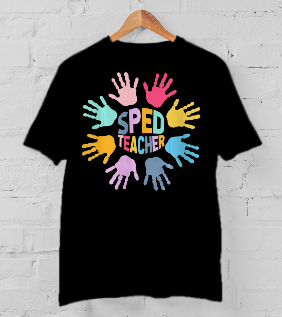 SPED Teacher Colorful Handprint Autism Puzzle Awareness T-Shirt