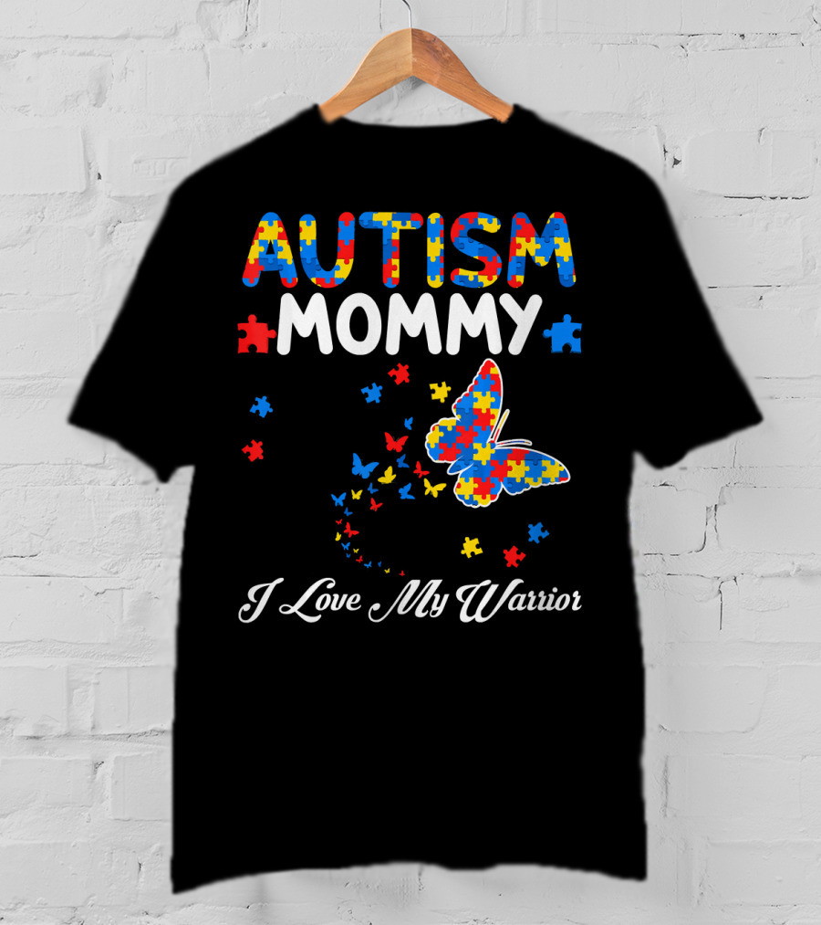 Autism Mommy I Love My Warrior Butterfly Puzzle T-Shirt
