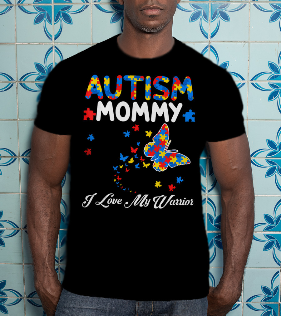 Autism Mommy I Love My Warrior Butterfly Puzzle T-Shirt
