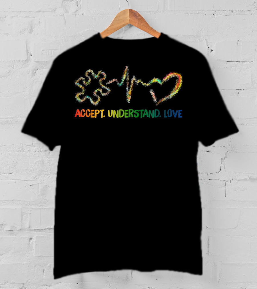 Accept Understand Love Autism Heartbeat Puzzle Heart T-Shirt