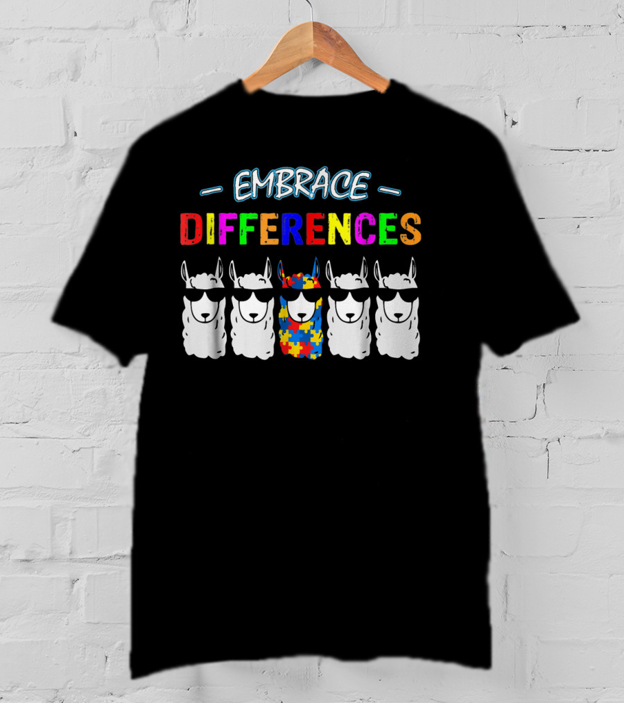 Embrace Differences Llama Autism Awareness Puzzle T-Shirt