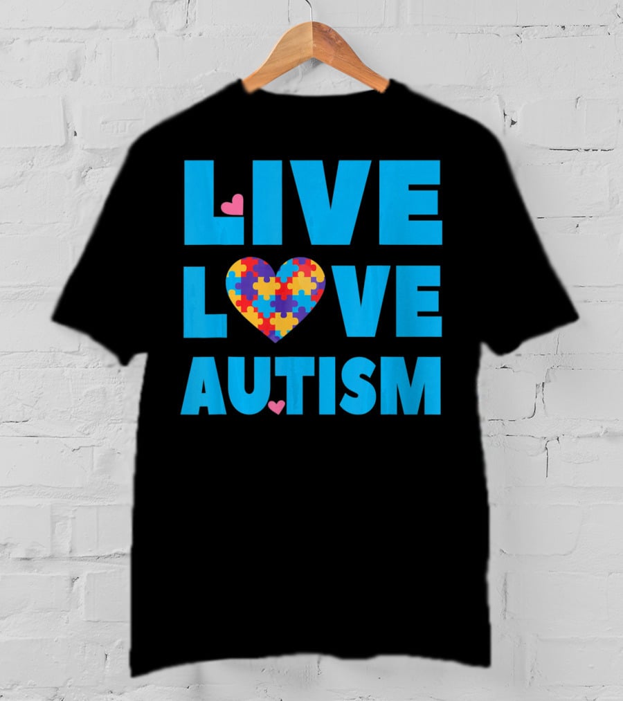 Live Love Autism Autism Mom Awareness Puzzle Heart T-Shirt