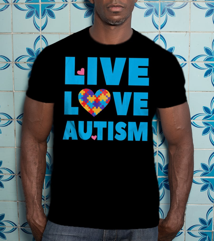 Live Love Autism Autism Mom Awareness Puzzle Heart T-Shirt