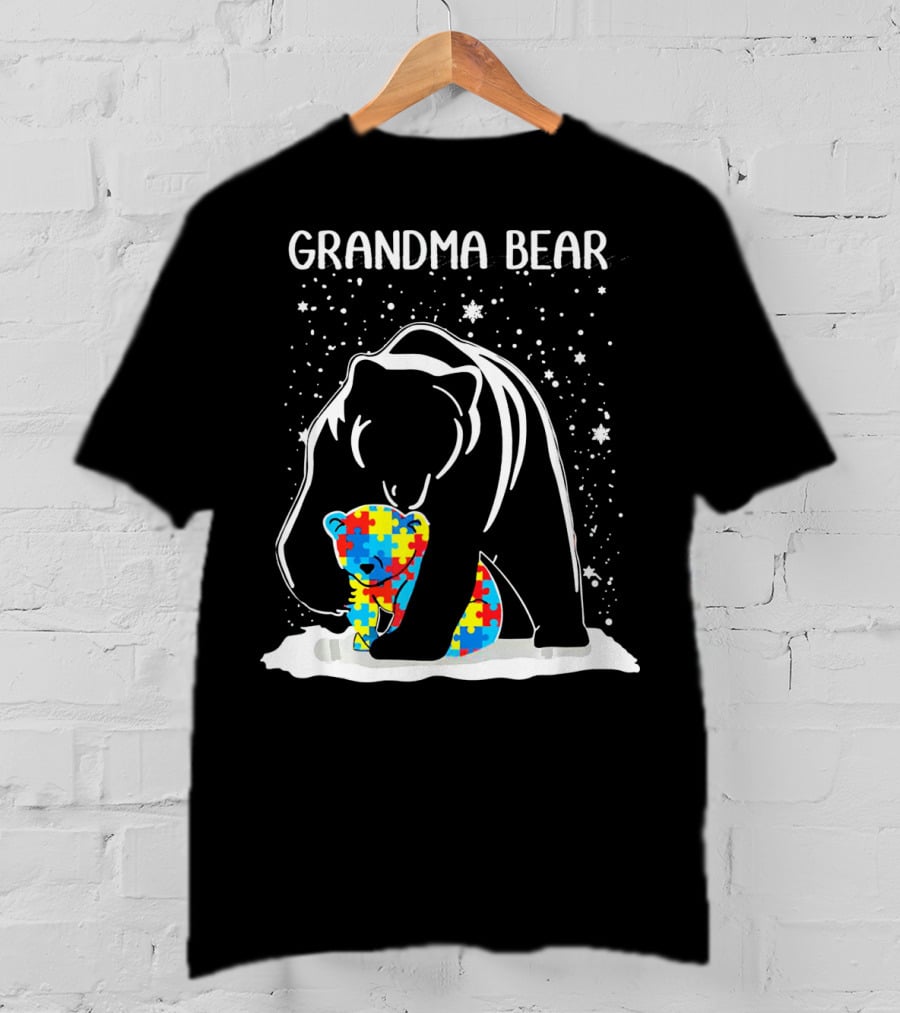 Grandma Bear With Baby Bear Autism Awareness Puzzle T-Shirt
