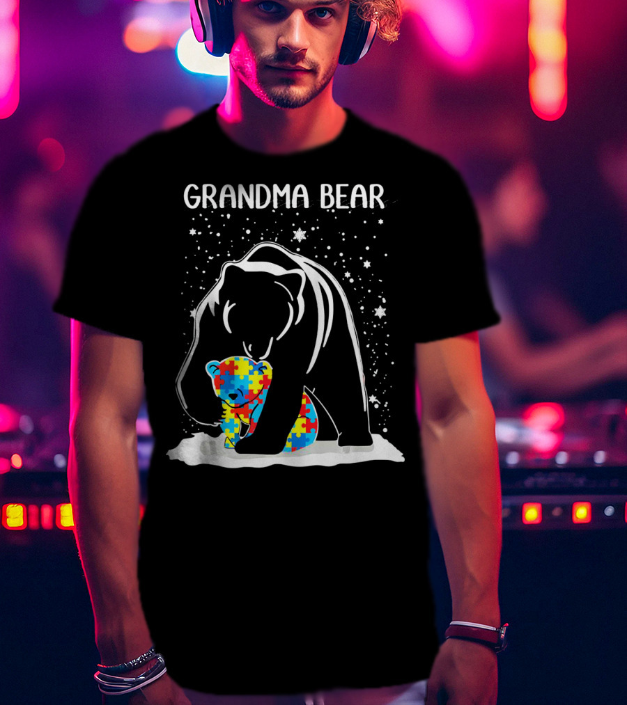 Grandma Bear With Baby Bear Autism Awareness Puzzle T-Shirt