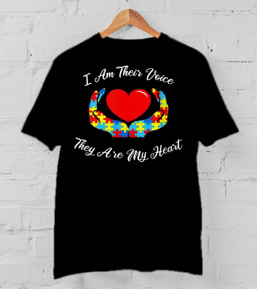I Am Their Voice They Are My Heart Autism Puzzle Heart And Hands T-Shirt