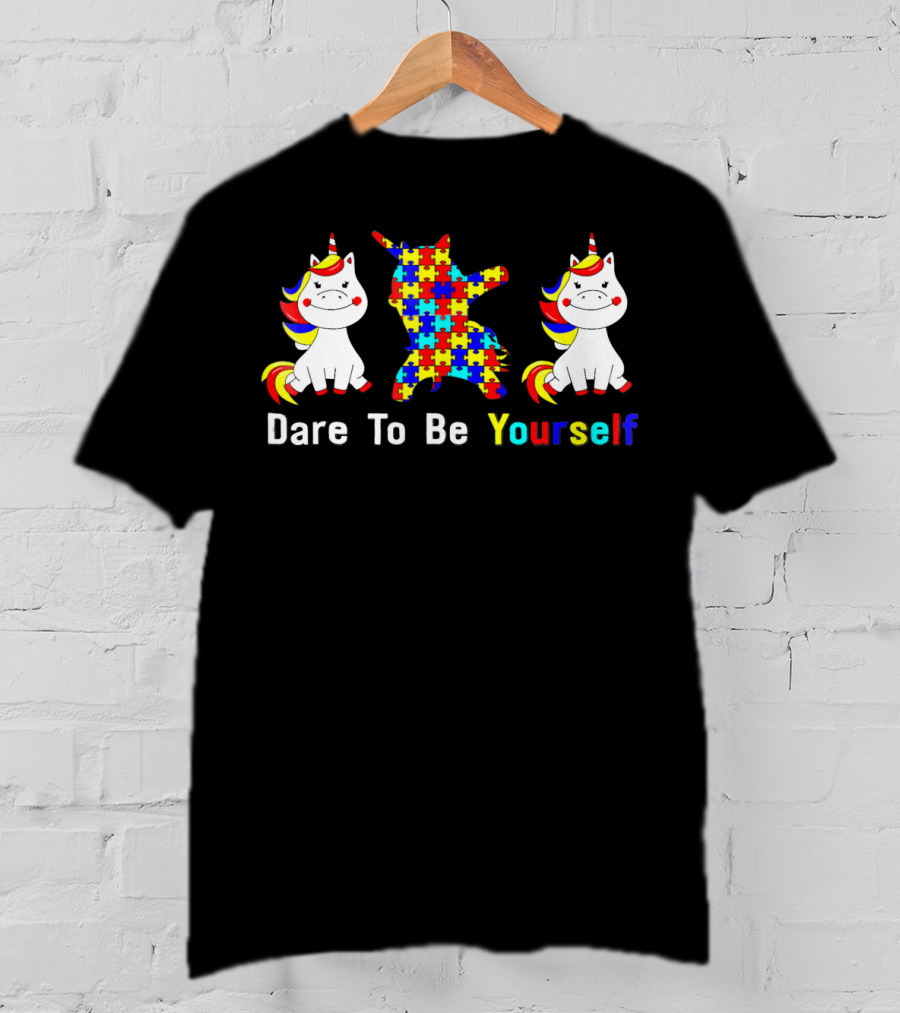 Dare To Be Yourself Autism Awareness Unicorn Puzzle Dabbing T-Shirt