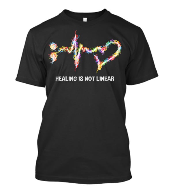 Healing Is Not Linear Heartbeat Colorful Spectrum T-Shirt