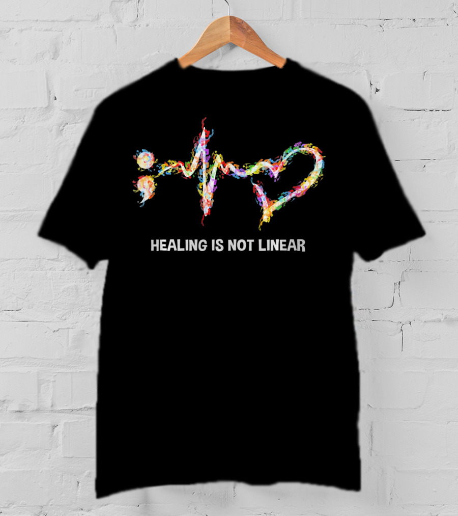 Healing Is Not Linear Heartbeat Colorful Spectrum T-Shirt