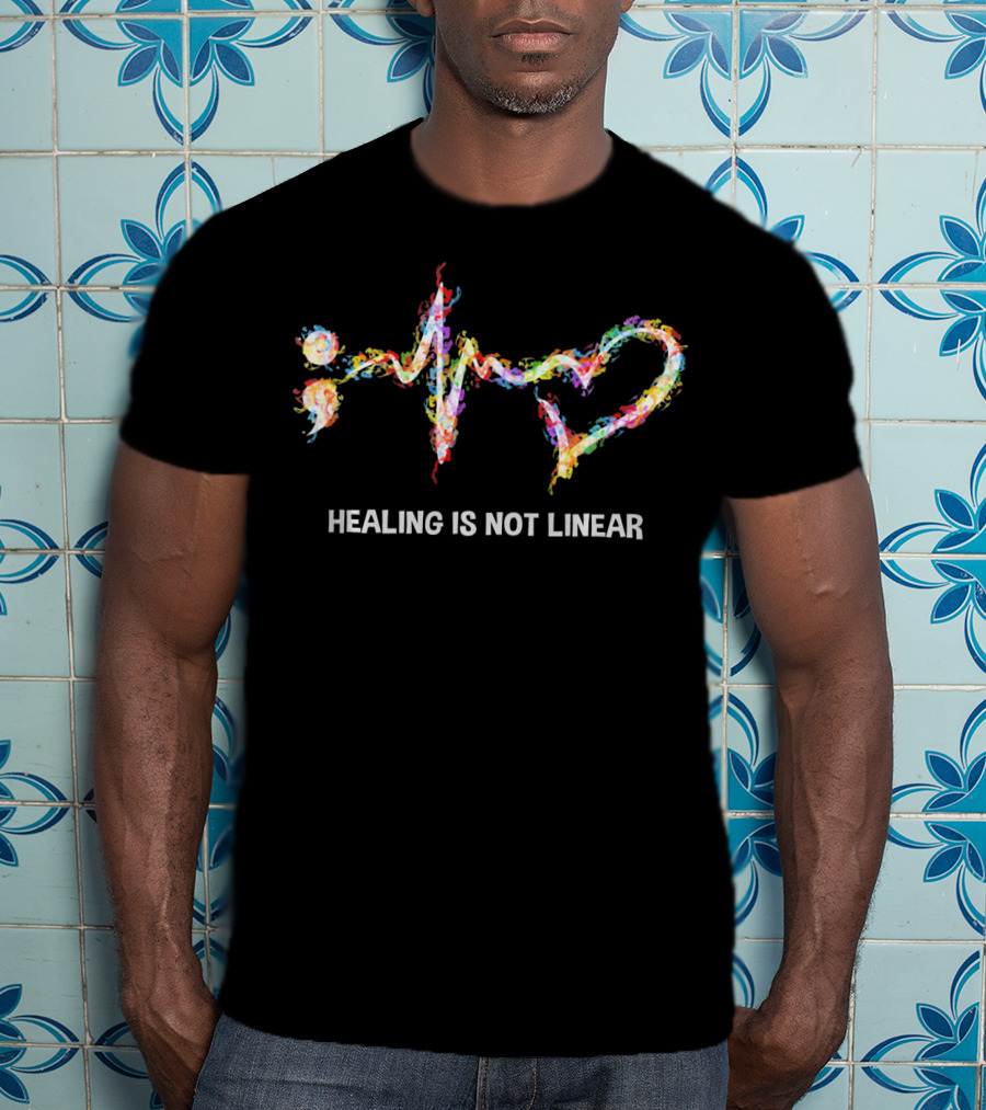 Healing Is Not Linear Heartbeat Colorful Spectrum T-Shirt