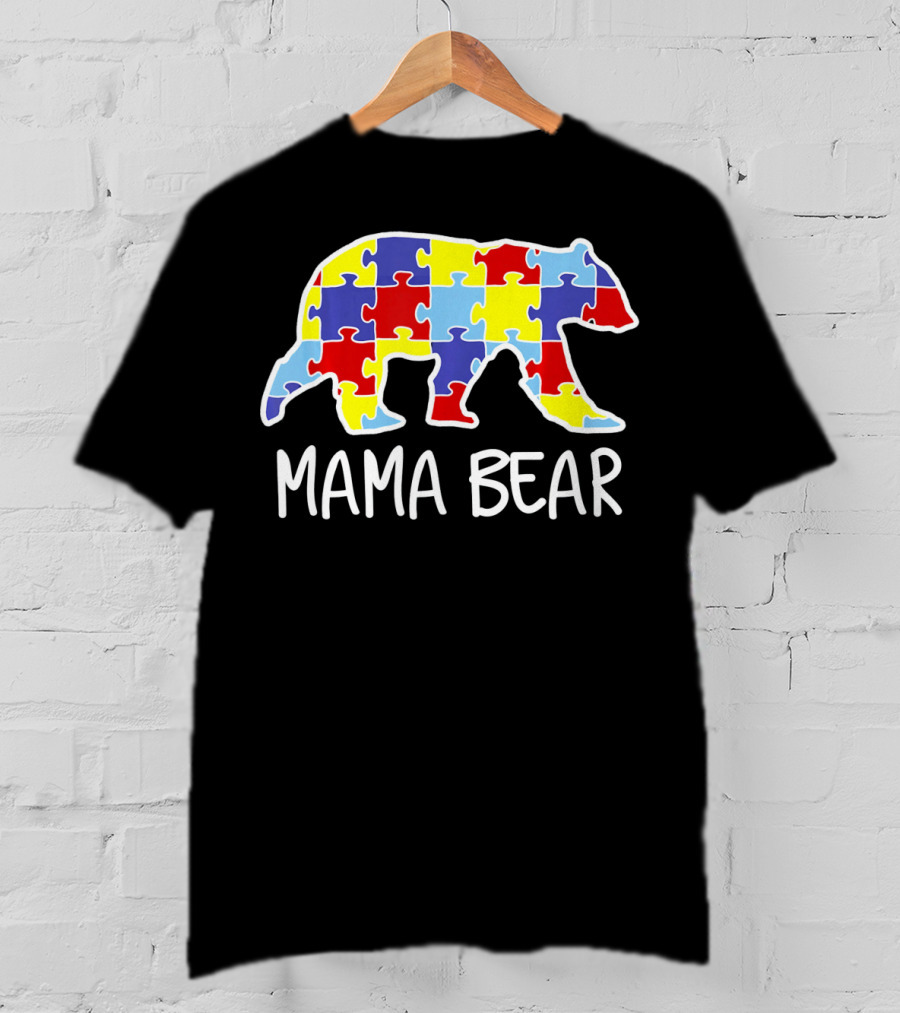Mama Bear Puzzle Piece Autism Awareness T-Shirt