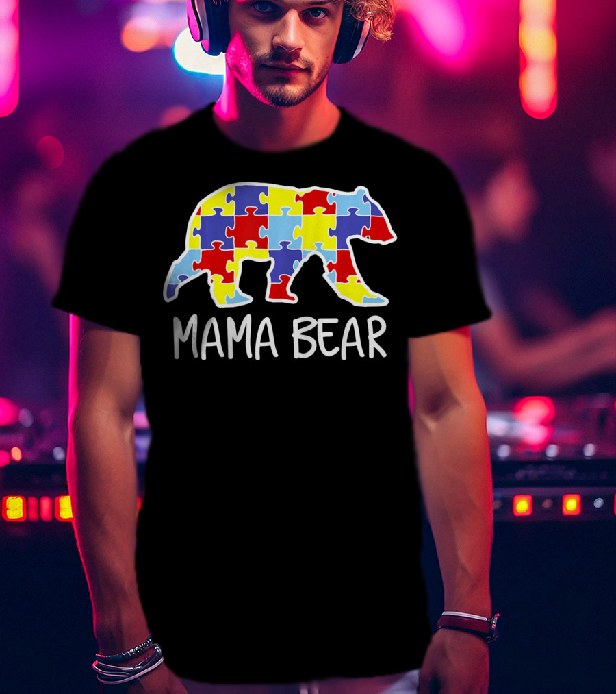 Mama Bear Puzzle Piece Autism Awareness T-Shirt