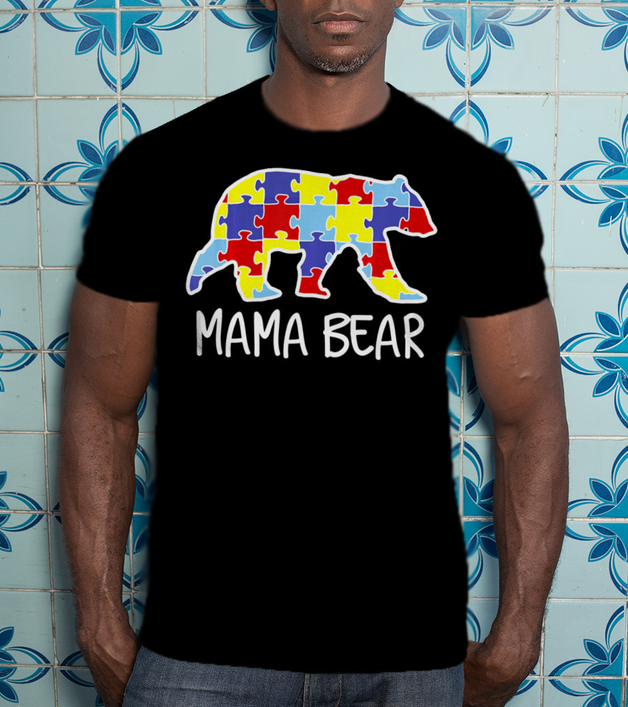 Mama Bear Puzzle Piece Autism Awareness T-Shirt